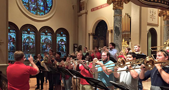 LU Brass Choir rehearsing at St. Anthony Cathedral Basilica